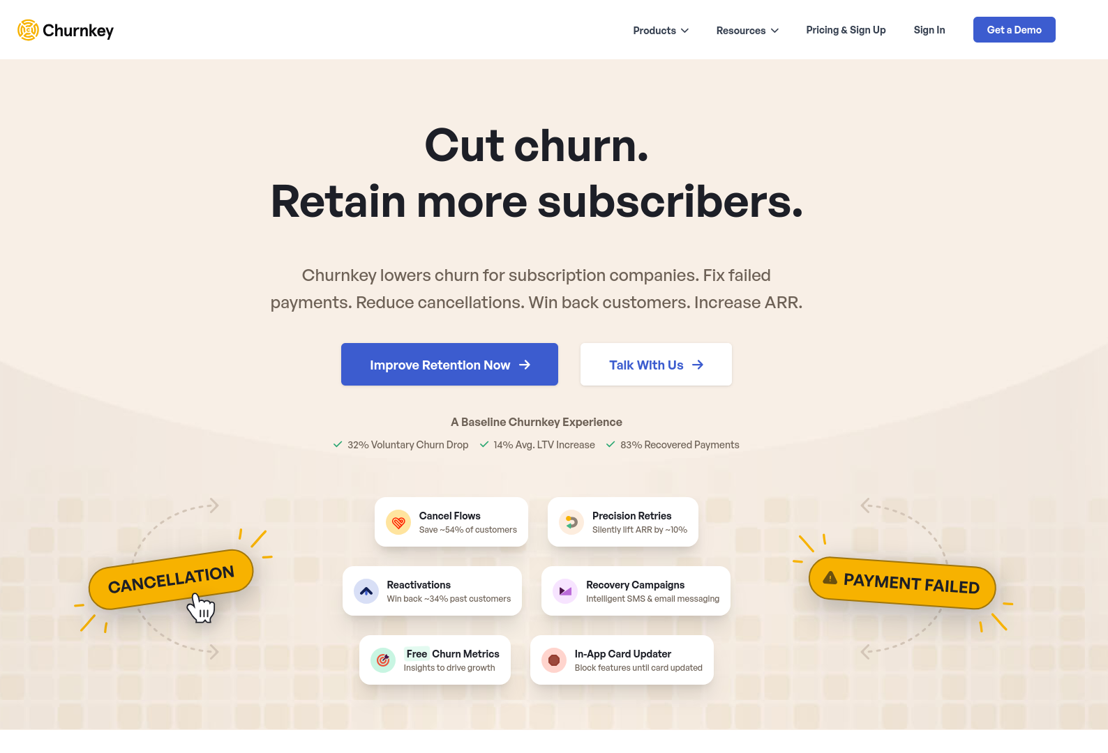 A screenshot of the ChurnKey.co Website