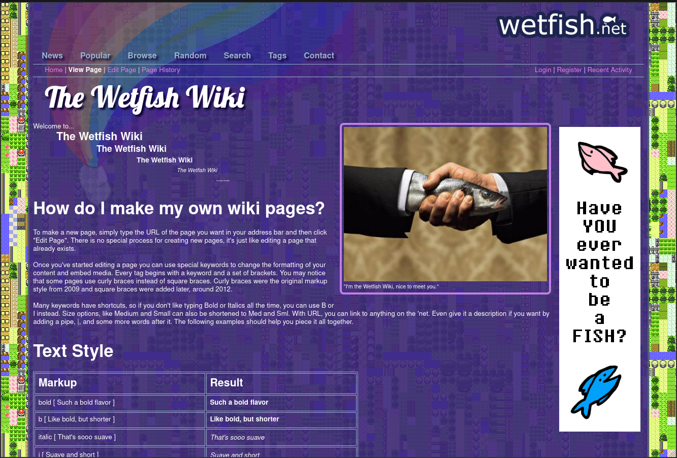 A screenshot of the Wetfish Community Wiki